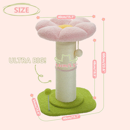 Flower Small Cat Tree Cat Scratching Post for Indoor with Super Thick Natural Sisal Post Pink Stable Removable Perch Mat Balls