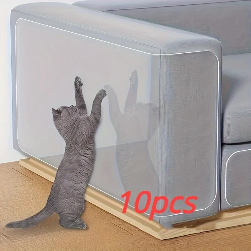 10pcs Cat Scratch Guard Tape - Clear Double-Sided Furniture Protector For Sofas & Couches, Pet-Proofing Deterrent Stickers