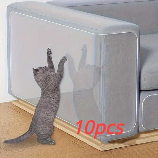 10pcs Cat Scratch Guard Tape - Clear Double-Sided Furniture Protector For Sofas & Couches, Pet-Proofing Deterrent Stickers