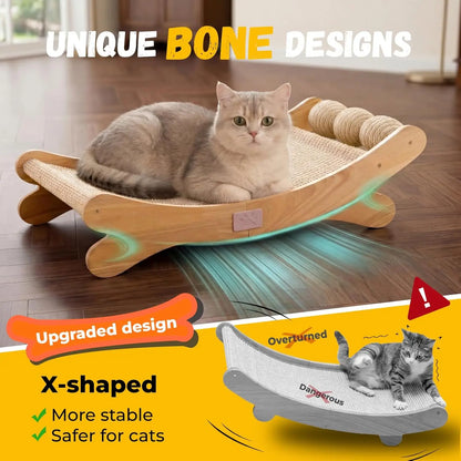Sisal Cat Scratchers for Indoor Cats - 26.2' Large Cat Scratching Board, Wooden Cat Bed with Scratch Pad, Modern Cat Furniture f