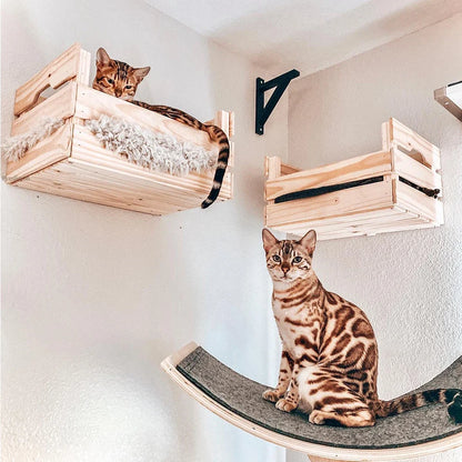 Wall Mounted Cat Wooden Basket Cat Shelf Perch Bed Sleeping Hammock Climbing Scratching Post Step Modern Cats Wall Furniture