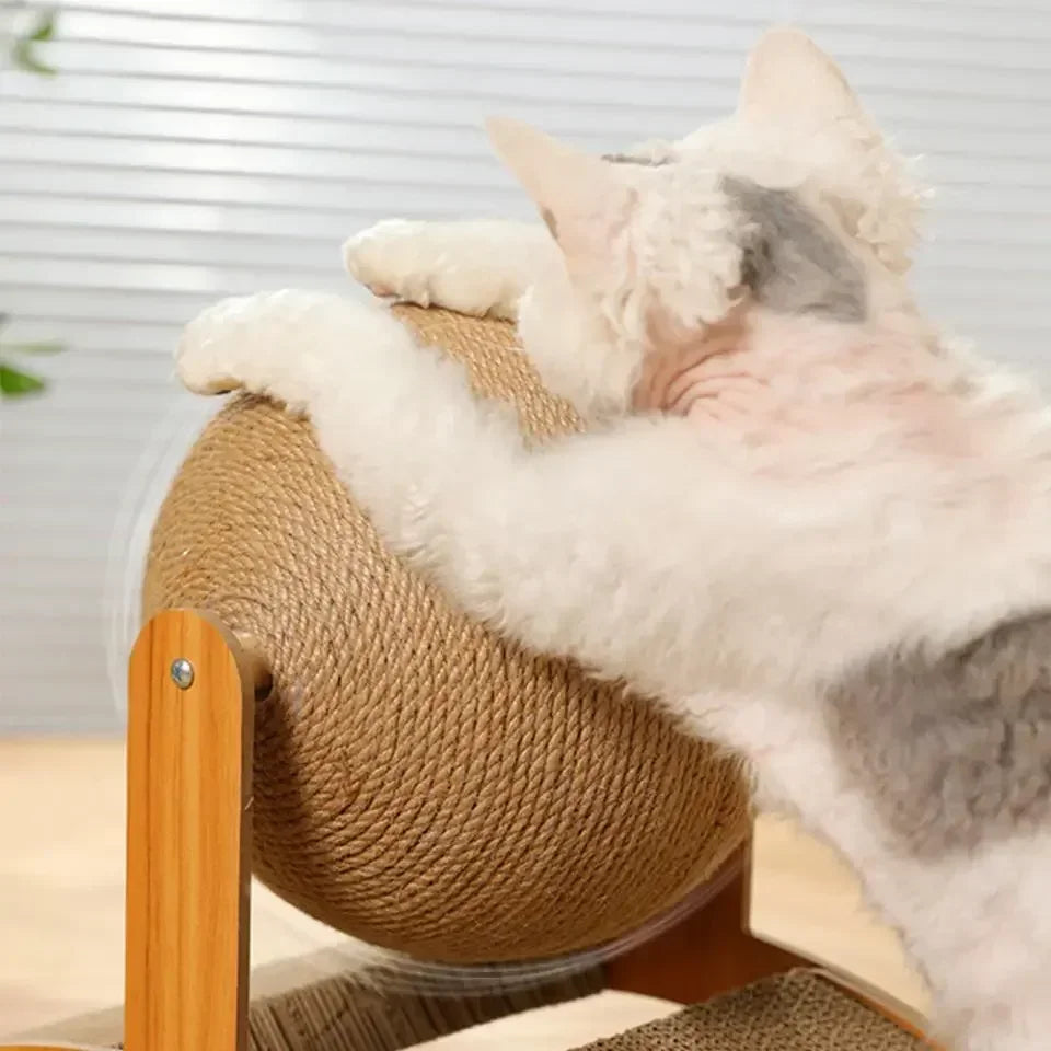 Cat Grinding Paw Toy 2In1 Cat Scratching Ball Wooden Cat Scratcher Sisal Scratch Board Wear-Resistant Solid Wood Scraper for Cat
