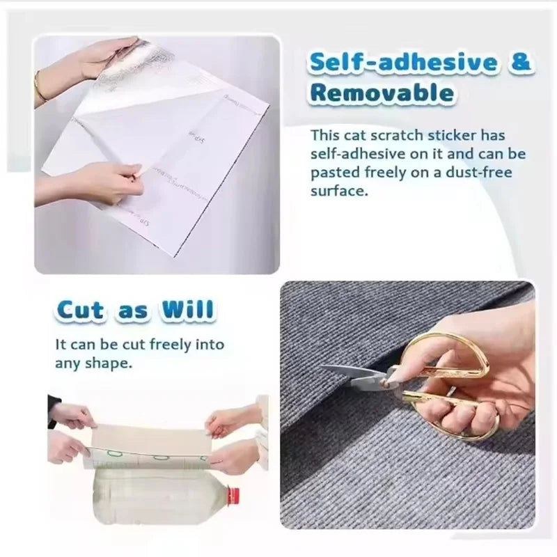 Self Adhesive Cat Scratcher Mat Wall Mount No Shedding Vertical Climbing Pad Anti Scratch Sofa Carpet Furniture Protector