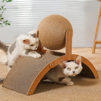 Cat Grinding Paw Toy 2In1 Cat Scratching Ball Wooden Cat Scratcher Sisal Scratch Board Wear-Resistant Solid Wood Scraper for Cat