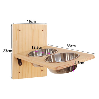 Cat Wall Shelves Cats Feeding Shelf with 2 Stainless Steel Bowls Wood Perch Suitable for Kitten Play Nap Eat Pet Wall Furniture