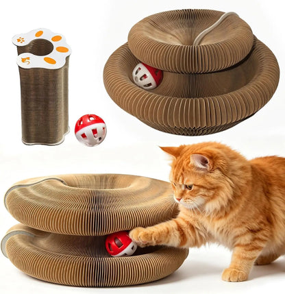 2-Pack Magic Organ Cat Toy | Kitty Curls Cat Toy | Reversible Cat Scratcher Pad with Bell Balls, Corrugated Cardboard Scratching