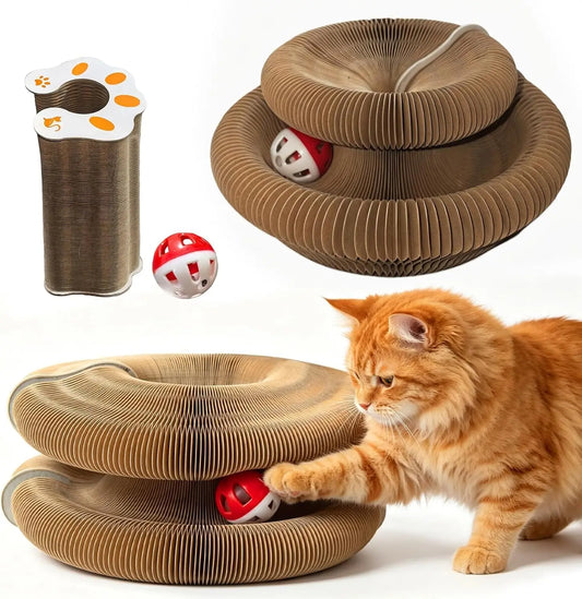 2-Pack Magic Organ Cat Toy | Kitty Curls Cat Toy | Reversible Cat Scratcher Pad with Bell Balls, Corrugated Cardboard Scratching