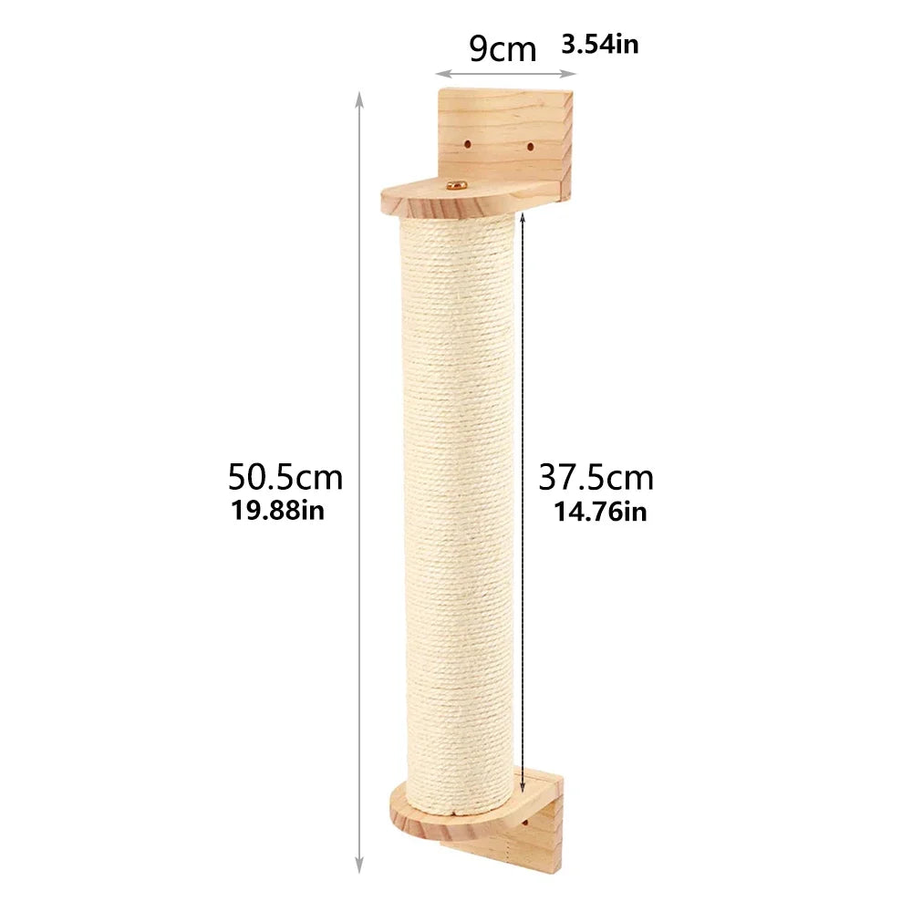 Wall Mounted Cat Scratching Post Wall Furniture Wood Kitten Scratcher Tree for Large Cats Thicker Columns for Multi-Functions