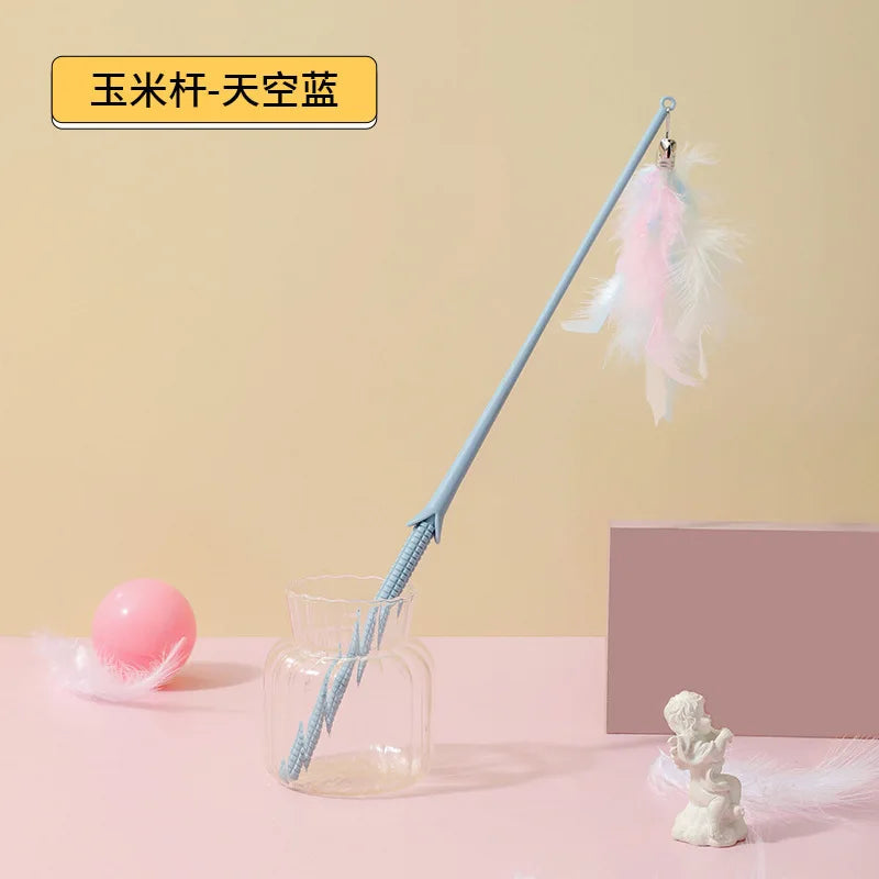 Interactive Cat Feather Toy Corn Pet Attractive Teaser Toy Feather With Bell Kitten Stick Durable Training Cat Products Supplies