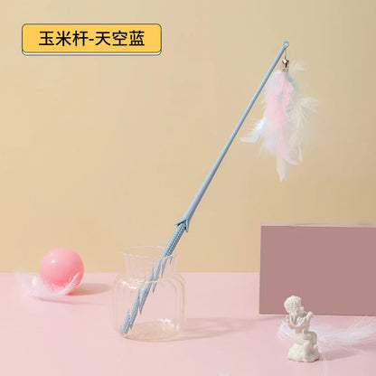 Interactive Cat Feather Toy Corn Pet Attractive Teaser Toy Feather With Bell Kitten Stick Durable Training Cat Products Supplies