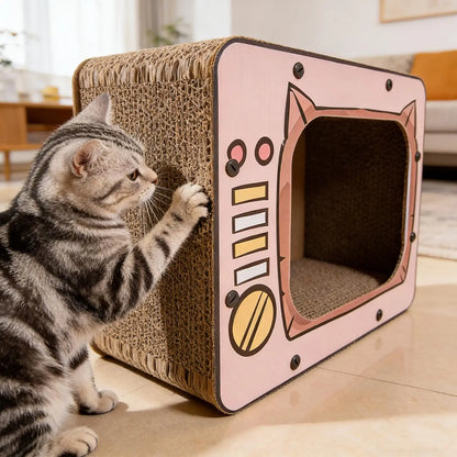Cardboard Cat House Non-Slip Bottom Pet Supplies Cardboard Cat Scratcher Pet Bed For Furniture Protector Play Exercise