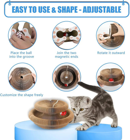 2-Pack Magic Organ Cat Toy | Kitty Curls Cat Toy | Reversible Cat Scratcher Pad with Bell Balls, Corrugated Cardboard Scratching