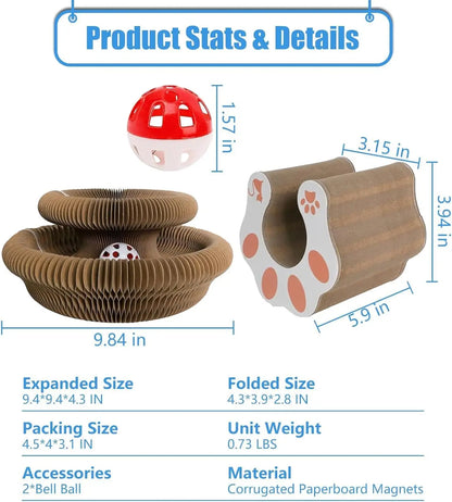 2-Pack Magic Organ Cat Toy | Kitty Curls Cat Toy | Reversible Cat Scratcher Pad with Bell Balls, Corrugated Cardboard Scratching
