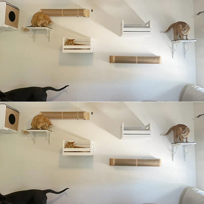 Wall Mounted Cat Wooden Basket Cat Shelf Perch Bed Sleeping Hammock Climbing Scratching Post Step Modern Cats Wall Furniture