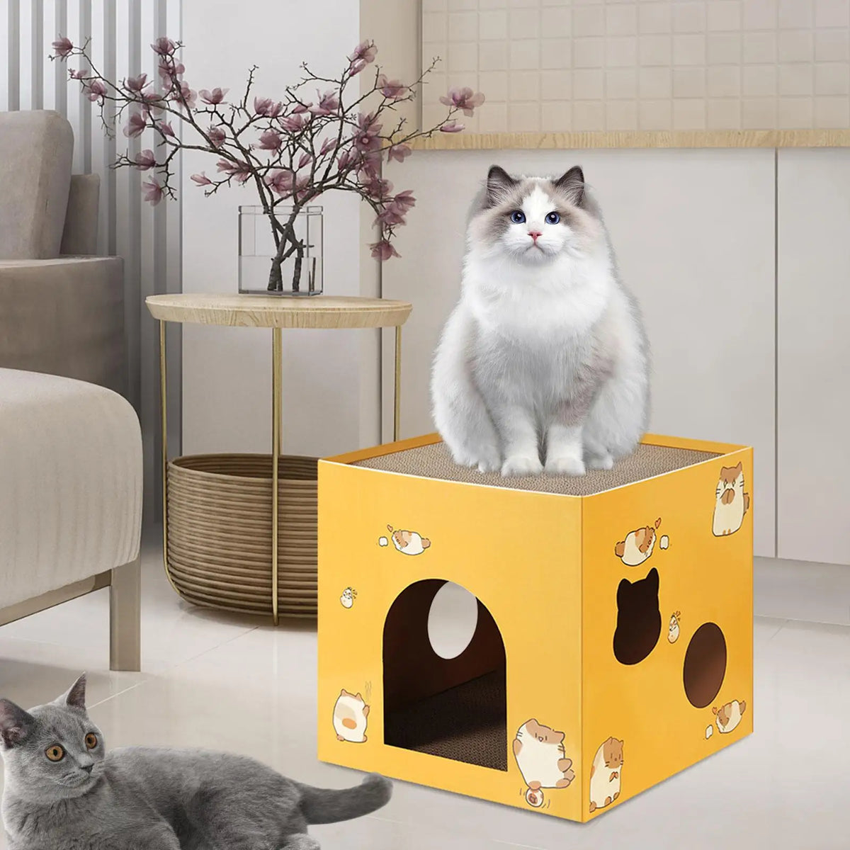 Cat Cardboard House with Scratch Pads Corrugated Cardboard Scratcher Cat Box Cats Bed for Cat Rabbit Small Animals Bunny indoor