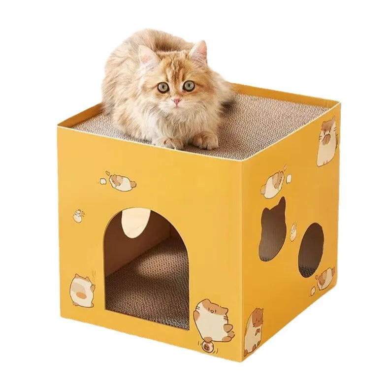 Cat Cardboard House with Scratch Pads Corrugated Cardboard Scratcher Cat Box Cats Bed for Cat Rabbit Small Animals Bunny indoor