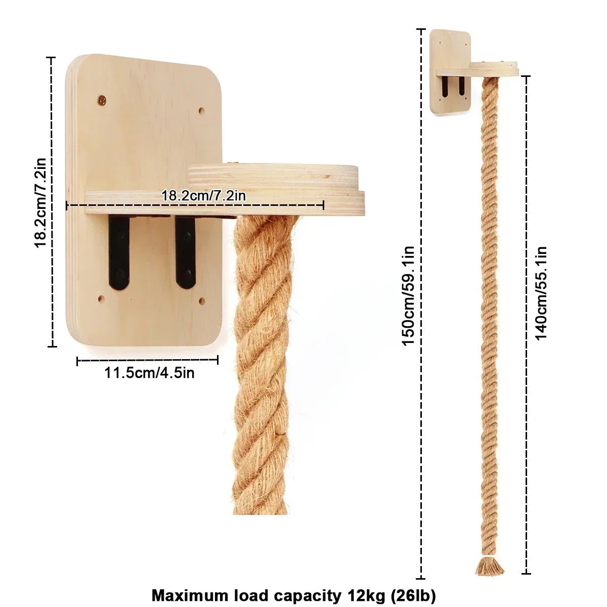 1 Piece Cat Wall Mounted Shelf Furniture Wooden Cat Bed and Scratcher Post with Climbing Ladder Steps for Kitten Play and Rest