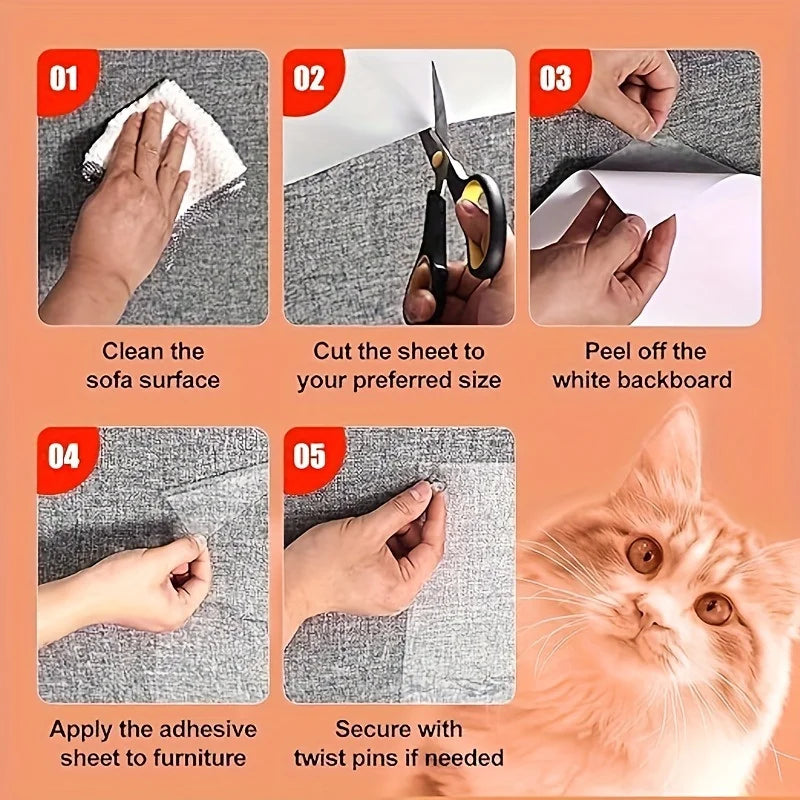 10pcs Cat Scratch Guard Tape - Clear Double-Sided Furniture Protector For Sofas & Couches, Pet-Proofing Deterrent Stickers
