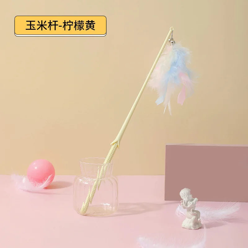 Interactive Cat Feather Toy Corn Pet Attractive Teaser Toy Feather With Bell Kitten Stick Durable Training Cat Products Supplies