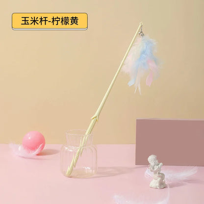 Interactive Cat Feather Toy Corn Pet Attractive Teaser Toy Feather With Bell Kitten Stick Durable Training Cat Products Supplies