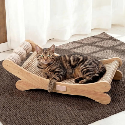 Sisal Cat Scratchers for Indoor Cats - 26.2' Large Cat Scratching Board, Wooden Cat Bed with Scratch Pad, Modern Cat Furniture f