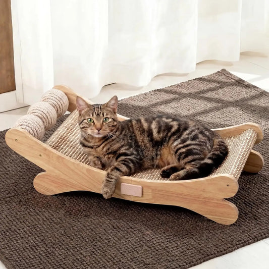 Sisal Cat Scratchers for Indoor Cats - 26.2' Large Cat Scratching Board, Wooden Cat Bed with Scratch Pad, Modern Cat Furniture f