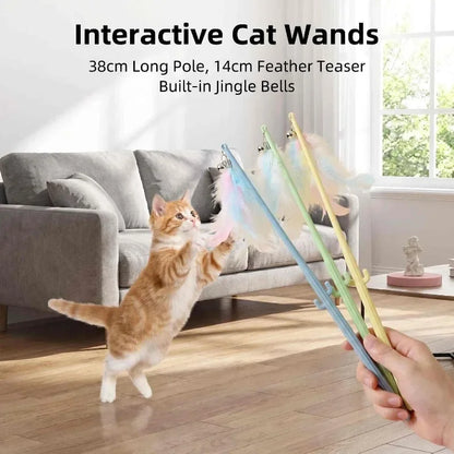Interactive Cat Feather Toy Corn Pet Attractive Teaser Toy Feather With Bell Kitten Stick Durable Training Cat Products Supplies