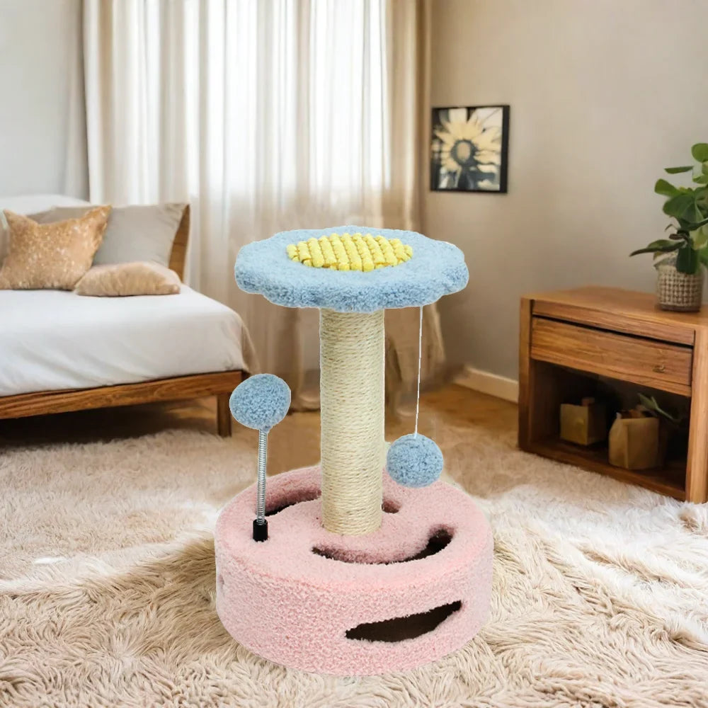 Cute Durable Sun Flower Design Cat Climbing Frame Cat Tree and Scratcher for Indoor Small Large Cats