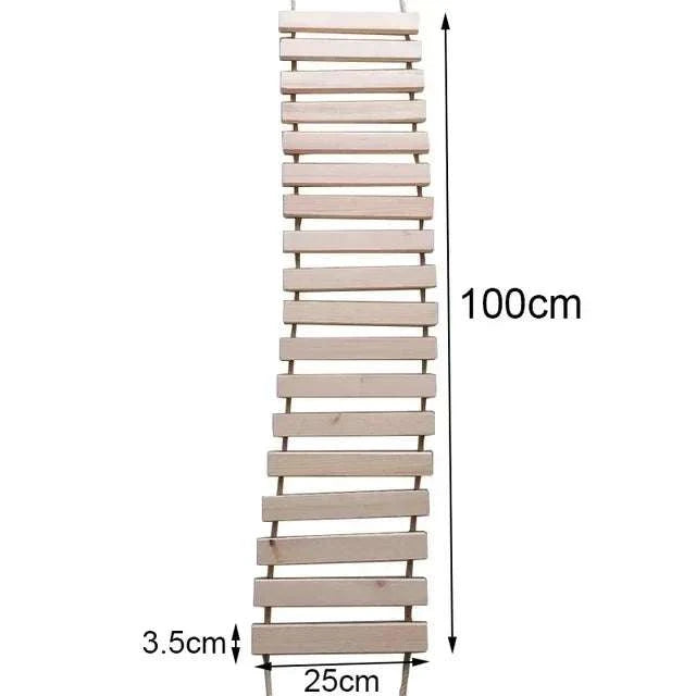 Cat ladder made of natural pine wood with evenly spaced flat steps measuring 100cm long, 25cm wide, and 3.5cm thick
