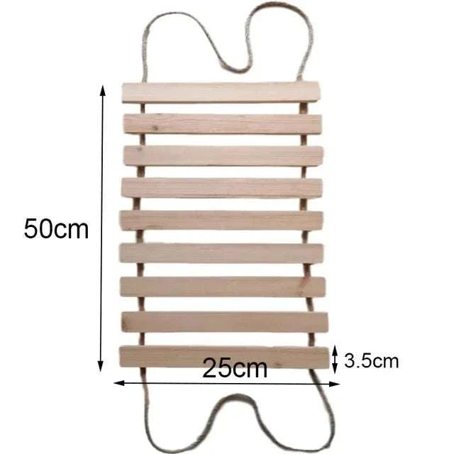 Cat ladder made of natural pine wood steps with sisal rope sides, flat rectangular shape with 50cm height and 25cm width