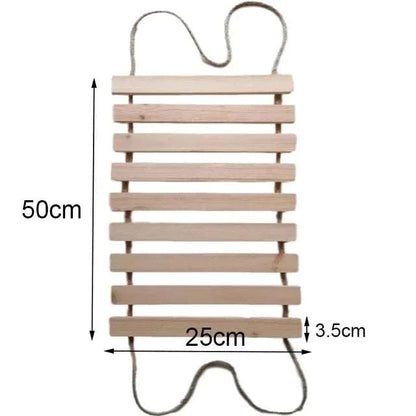 Cat ladder made of natural pine wood steps with sisal rope sides, flat rectangular shape with 50cm height and 25cm width
