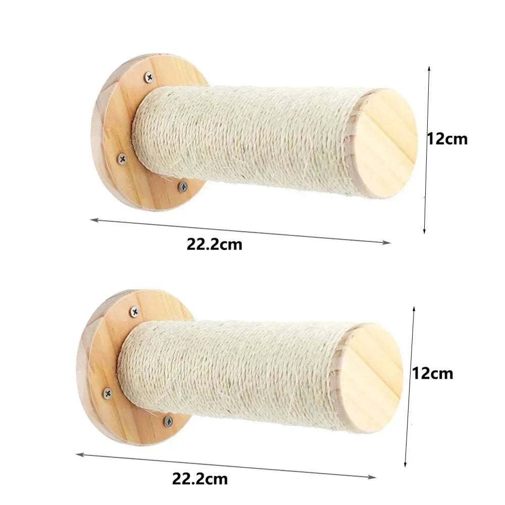 Cat ladder natural pine wood wall-mounted scratching post with sisal rope wrapped surface measuring 22.2 cm by 12 cm
