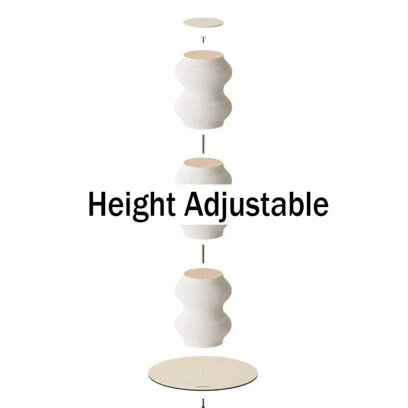 Cat Scratching Post with height-adjustable modular design in beige paper rattan and steel components for indoor use