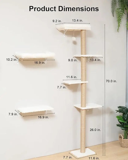 FUKUMARU Cat Wall Shelves wooden indoor cat wall-mounted climbing and scratching set with 7 platforms and fabric padding