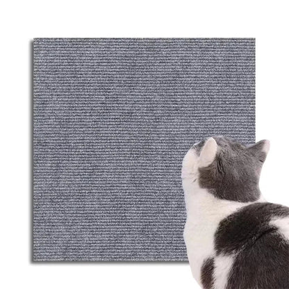 Self Adhesive Cat Scratcher Mat in grey textured felt with a white and grey cat scratching the surface